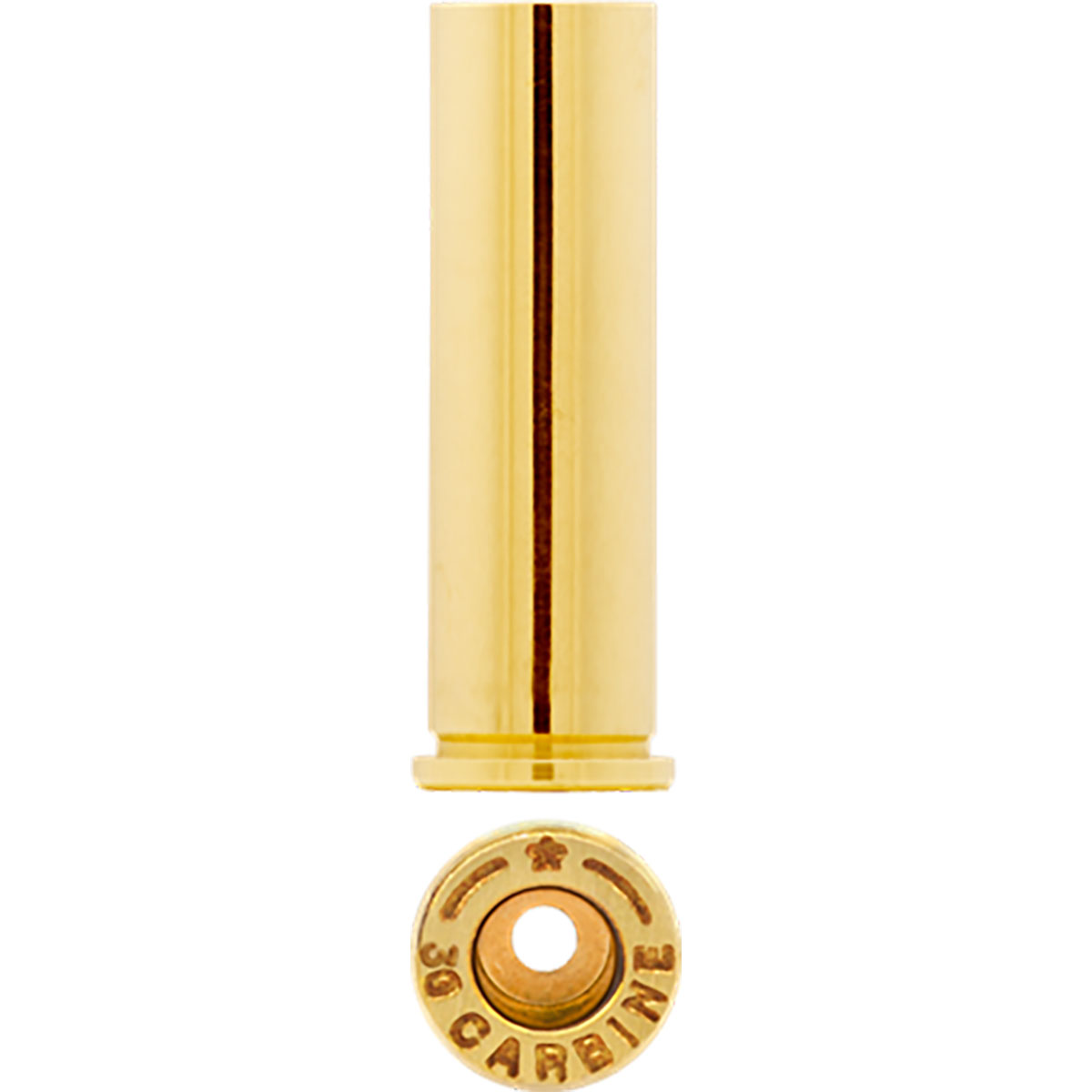 .30 M1 Carbine brass casing with headstamp, designed for reloading, featured in 100-count bag from Starline.